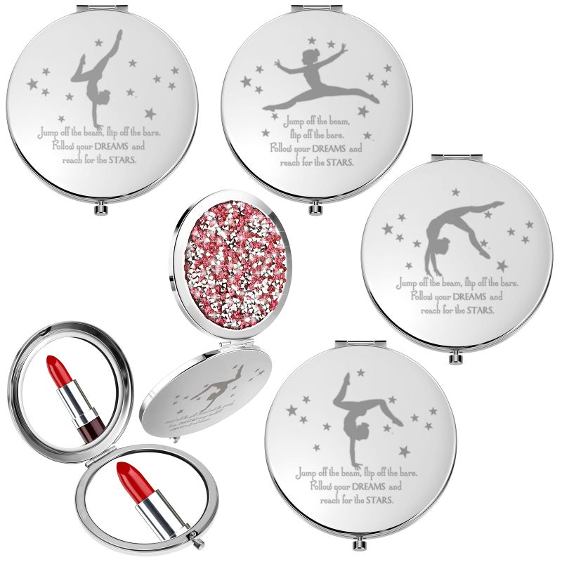 Fumete Gymnastics Gifts for Girls 4 Pack Inspirational Compact Mirror Gymnastics Team Gifts Bulk Rose Gold Magnifying Makeup Mirror for Gymnast Coach Appreciation Dance Competition GiftRose Red - Image 3