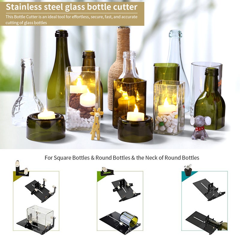Glass Bottle Cutter Cutting Tool Upgrade Version Square and Round Wine Beer Glass Sculptures Cutter for DIY Glass Cutting Machine Metal Pad Bottle Holder - Image 2