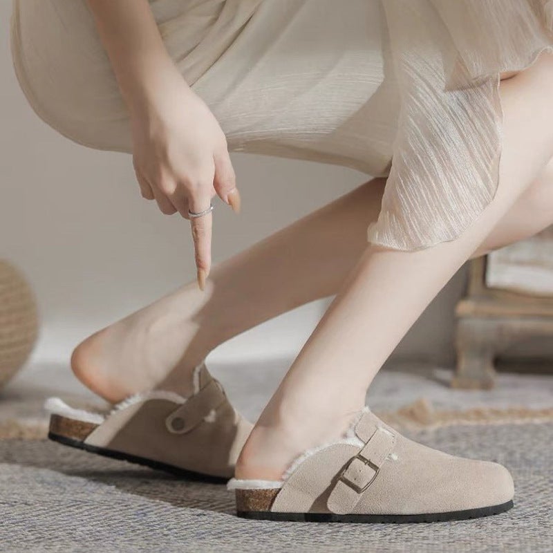 Birkenstock Half Slippers 2023 Winter New Large Size Fleece-Lined Thickeneded Toe-Cap Outer Wear Flats Cotton Slippers 35-45 Size - Image 5