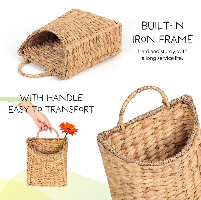 SIEUSALEVN Woven Hanging Water Hyacinth Baskets, Hanging Wall Wicker Basket, Handmade Organizer Baskets, Hanging Flower Basket for Shelves, Walls, Doors, Balconies, Front of House, Garden, Farmhouse, Home. - Image 3