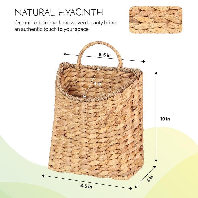 SIEUSALEVN Woven Hanging Water Hyacinth Baskets, Hanging Wall Wicker Basket, Handmade Organizer Baskets, Hanging Flower Basket for Shelves, Walls, Doors, Balconies, Front of House, Garden, Farmhouse, Home. - Image 2