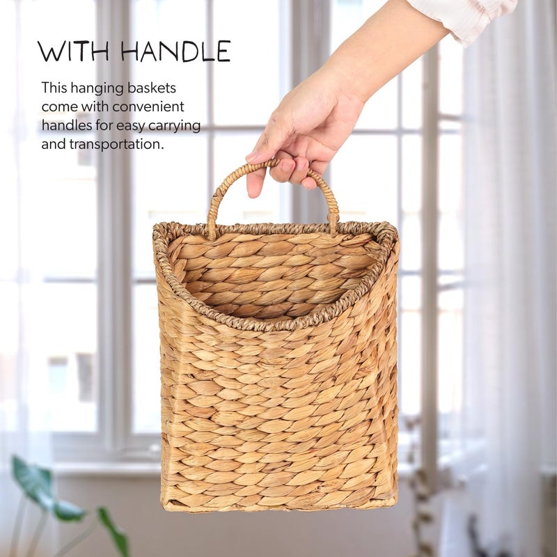 SIEUSALEVN Woven Hanging Water Hyacinth Baskets, Hanging Wall Wicker Basket, Handmade Organizer Baskets, Hanging Flower Basket for Shelves, Walls, Doors, Balconies, Front of House, Garden, Farmhouse, Home. - Image 5