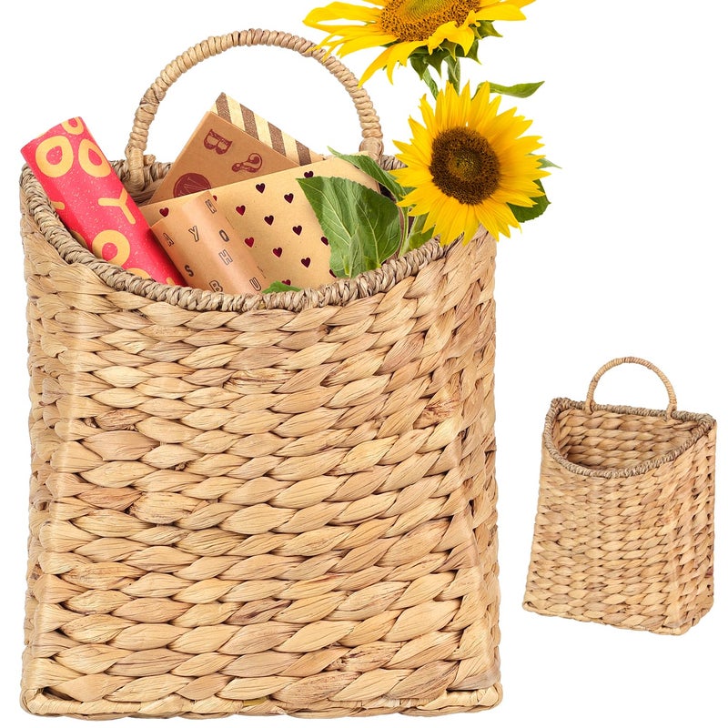 SIEUSALEVN Woven Hanging Water Hyacinth Baskets, Hanging Wall Wicker Basket, Handmade Organizer Baskets, Hanging Flower Basket for Shelves, Walls, Doors, Balconies, Front of House, Garden, Farmhouse, Home. - Image 1