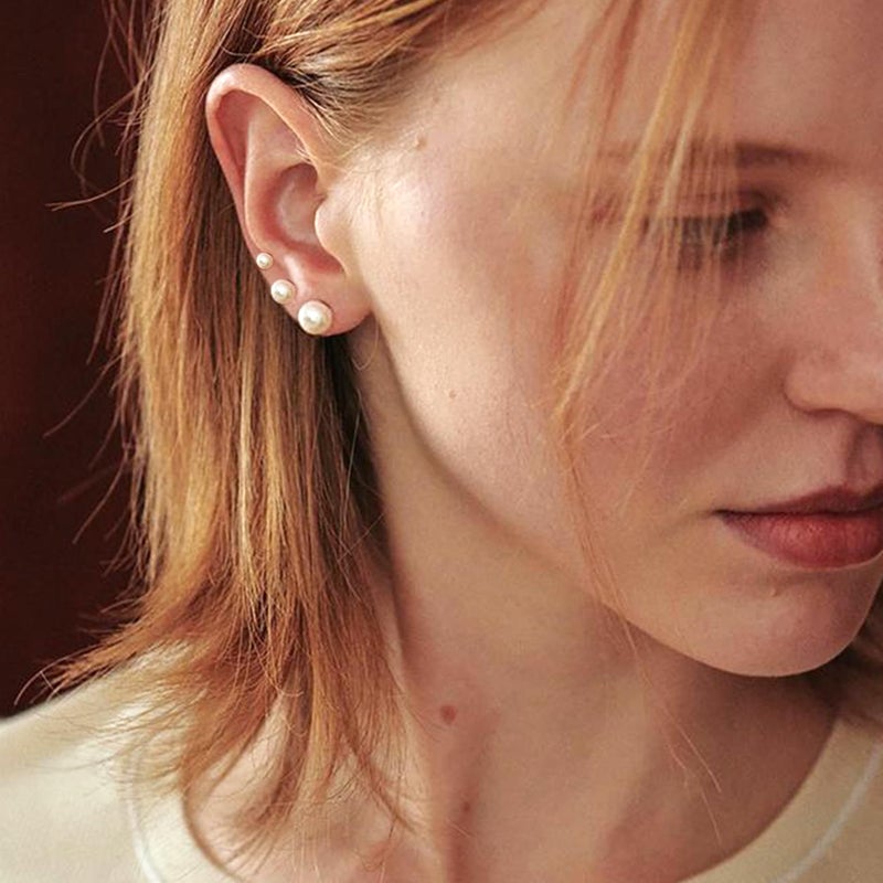 Senteria 925 Sterling Silver Pearl Earrings Studs Set Hypoallergenic Small Stud Earrings Lightweight Shiny Earrings Studs for Women 6 Pairs 3-10MM - Image 4