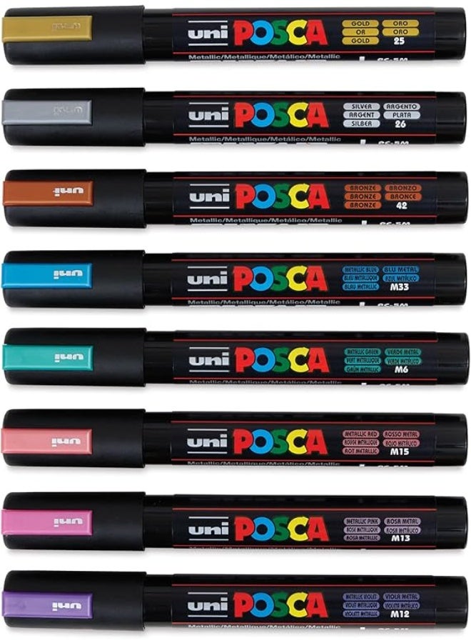 بوسكا أقلام تلوين دائمة من POSCA PC-5M، أساس مائي، مجموعة من 8 قطع (ألوان داكنة) - Image 2