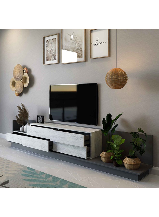 ستايلش هوم طاولة تلفزيون مميزة باللونين الحجري و الرمادي من 3 قطع موديل TV65 - Image 3
