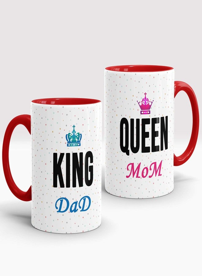 Gift Arcadia Ceramic King Dad & Queen Mom Coffee Mug - 2 Pieces, Red, 330ml (A298) - Image 1