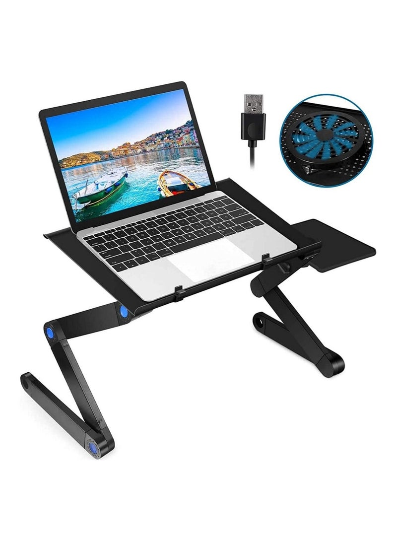 إلترازون حامل كمبيوتر محمول قابل للتعديل من إلترازون مع مروحة تبريد كبيرة بمنفذ USB، مكتب مريح قابل للطي مع منصة ماوس، حامل طاولة كمبيوتر محمول من الألومنيوم قابل للتعديل للسرير والأريكة