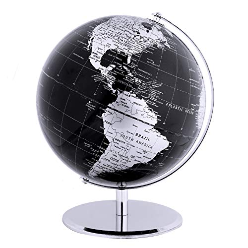 Annova ANNOVA Metallic World Globe Black  EducationalGeographicModern Desktop Decoration  Stainless Steel Arc and BaseEarth World  Metallic Black  for School Home and Office 10Inch