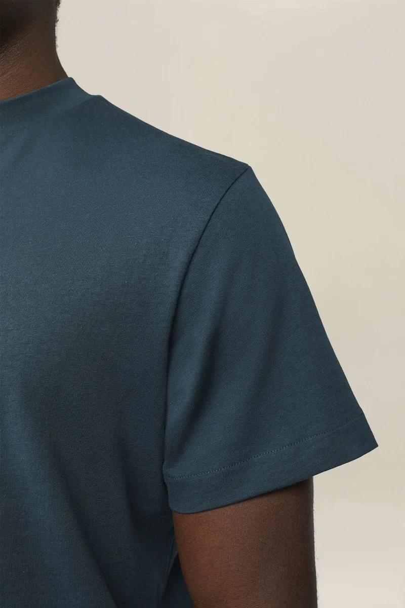 Doppelganger Blue Men's T-shirt in 100% cotton jersey with slightly high neck - Petrol for Men | Best Price UAE