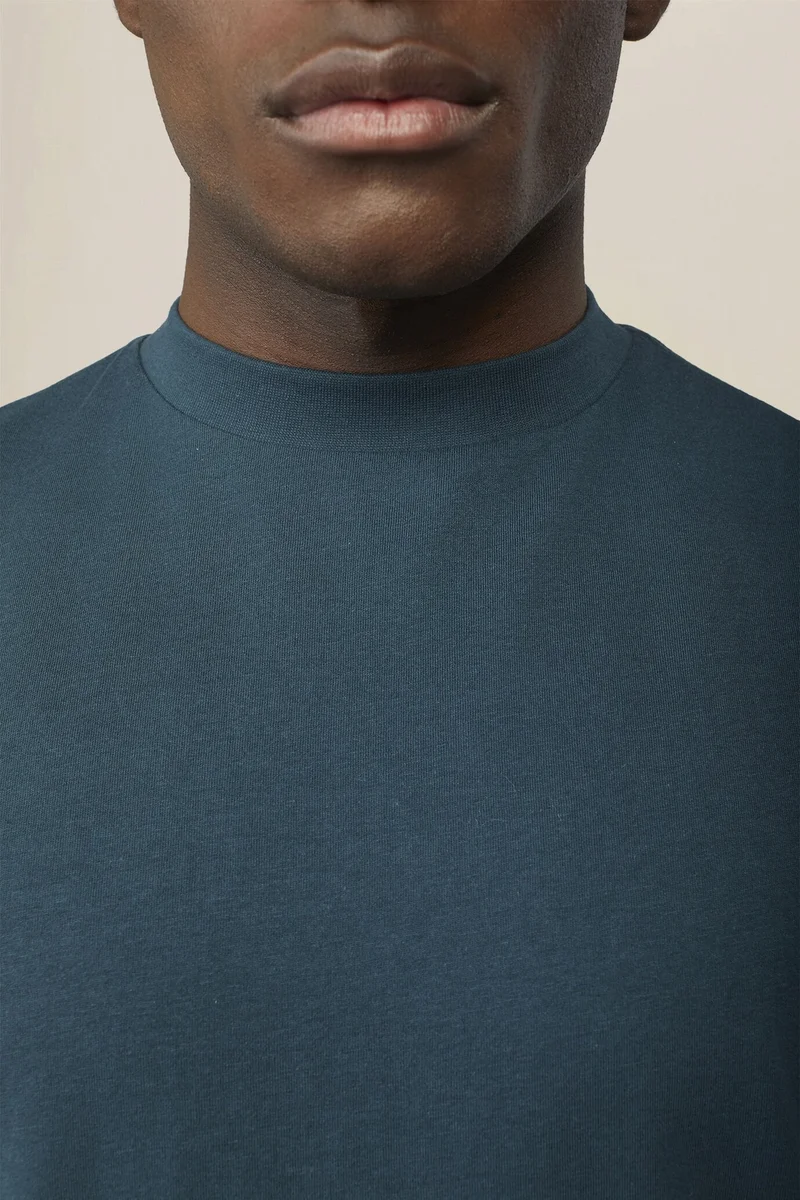 Doppelganger Blue Men's T-shirt in 100% cotton jersey with slightly high neck - Petrol for Men | Best Price UAE