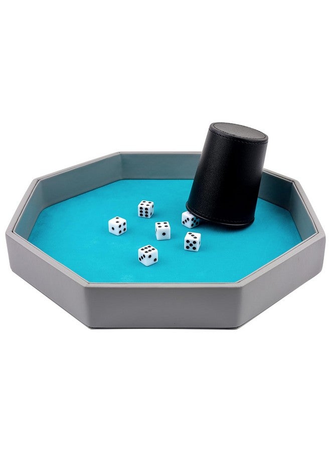 RERIVER RERIVER Dice Rolling Tray, Blue Felt Lined PU Leather Octagon Dice Tray for Dungeon Crawler Games  - Image 4