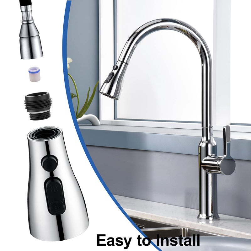 PerPaiMe Kitchen Faucet Sprayer Head Replacement - Pull Down Faucet Spray Head With 11 Adapters  Pull Out Faucet Sprayer Nozzle  3 Function Kitchen Tap Spray Spout Part Connector  Chrome - Image 5