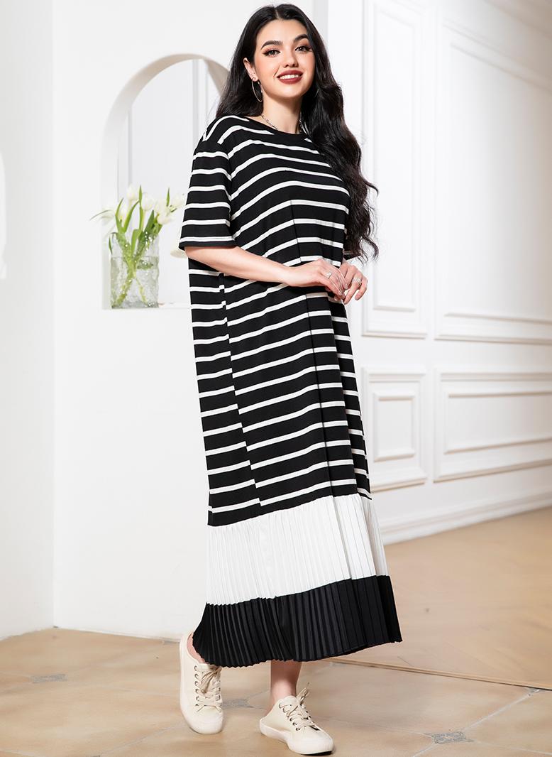 فرايديين كاجول دائري تباين اللون مكرمش كم منتظم فساتين ميد اسود - Image 4