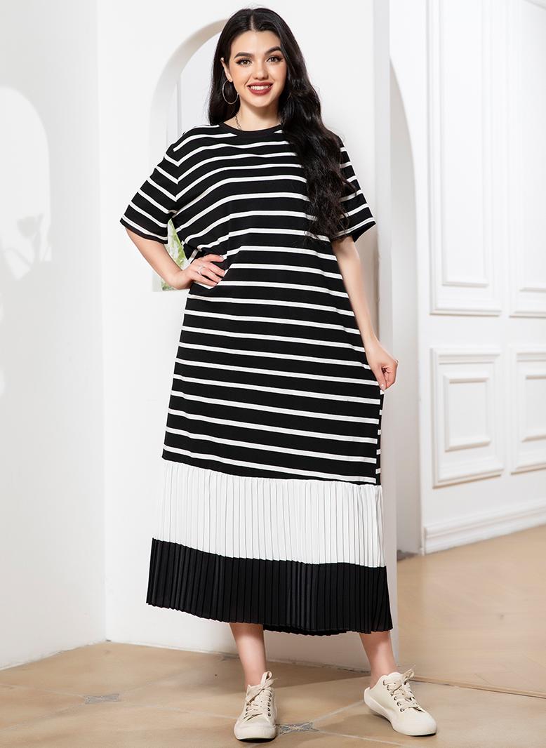 فرايديين كاجول دائري تباين اللون مكرمش كم منتظم فساتين ميد اسود - Image 5