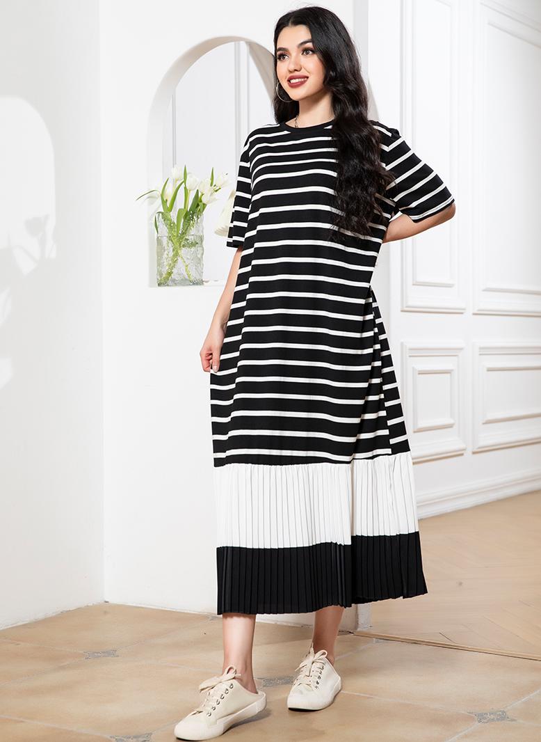 فرايديين كاجول دائري تباين اللون مكرمش كم منتظم فساتين ميد اسود - Image 3