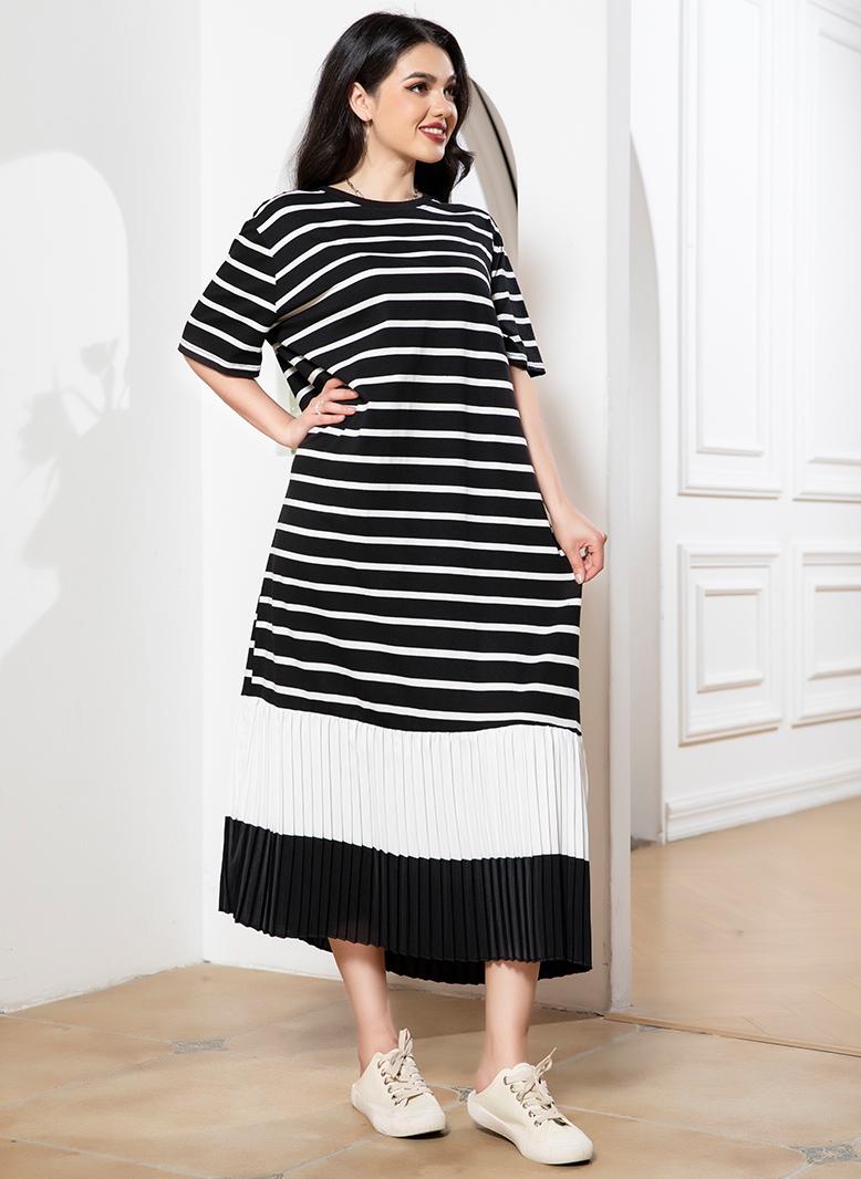 فرايديين كاجول دائري تباين اللون مكرمش كم منتظم فساتين ميد اسود - Image 1