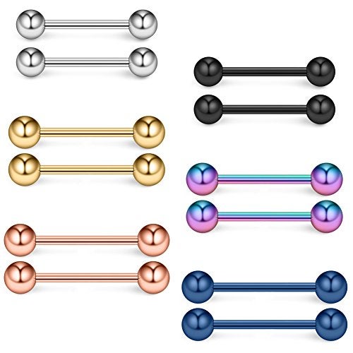 Ruifan 12PCS 16G Surgical Steel Shiny Ball Nipple Tongue Shield Ring Barbell Body Piercing Jewelry Retainer 12mm 14mm 16mm - Mix Color - Image 1