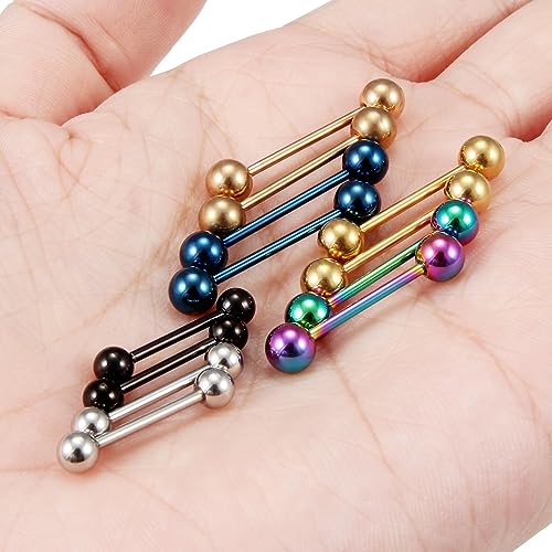 Ruifan 12PCS 16G Surgical Steel Shiny Ball Nipple Tongue Shield Ring Barbell Body Piercing Jewelry Retainer 12mm 14mm 16mm - Mix Color - Image 3