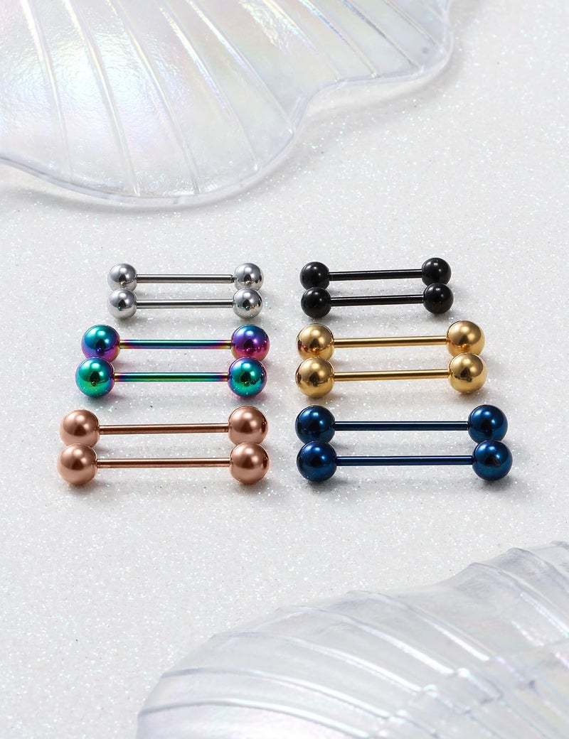 Ruifan 12PCS 16G Surgical Steel Shiny Ball Nipple Tongue Shield Ring Barbell Body Piercing Jewelry Retainer 12mm 14mm 16mm - Mix Color - Image 5