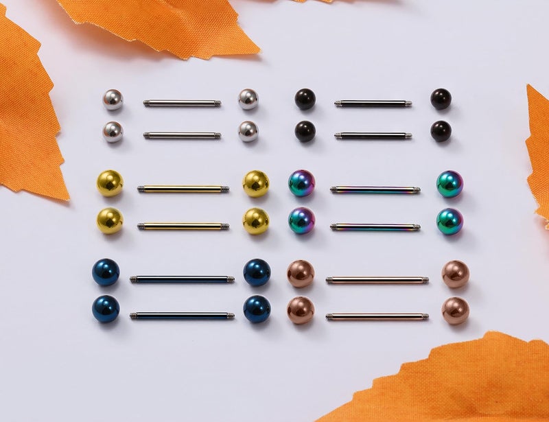 Ruifan 12PCS 16G Surgical Steel Shiny Ball Nipple Tongue Shield Ring Barbell Body Piercing Jewelry Retainer 12mm 14mm 16mm - Mix Color - Image 4