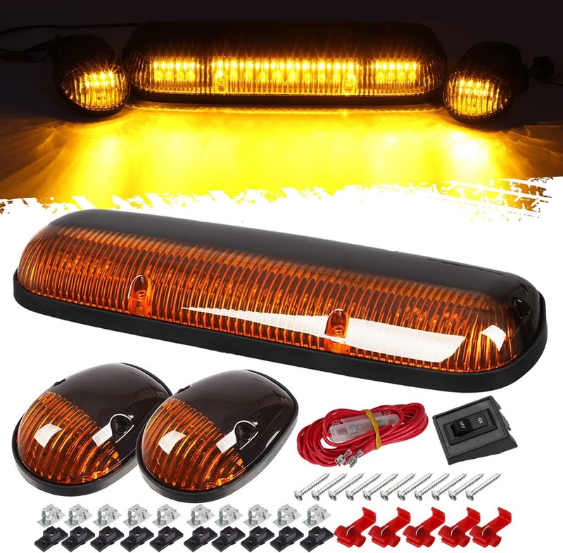 Partsam 3PCS Amber LED Cab Roof Marker Light Top Running Lights w/Wiring Compatible with Silverado/Sierra 1500 1500HD 2500 2500HD 3500 2002 2003 2004 2005 2006 2007 Pickup Trucks - Image 1