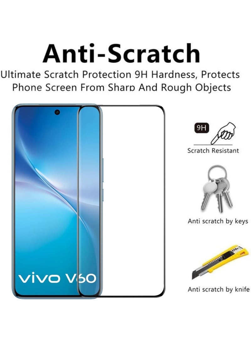 Muzz حماية شاشة مصممة لـ Vivo V60 2025 لاصق كامل خالي من الفقاعات مضاد للخدش ومضاد لبصمات الأصابع صلابة 9H زجاج مقسى بحواف منحنية 3D لـ Vivo V60 5G - Image 3