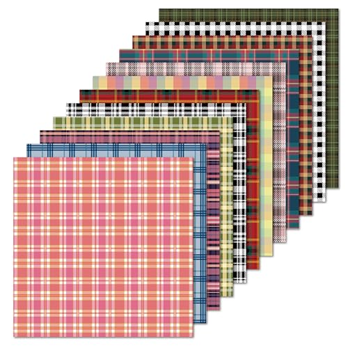Desecraft Plaid Tartan Flannel 12x12 in Double Sided Paper Pad Pack Scrapbook Cardstock Decorative Paper - 36 Sheets - for Boys Card Making Origami Decorative Scrapbooking Supplies - Image 1