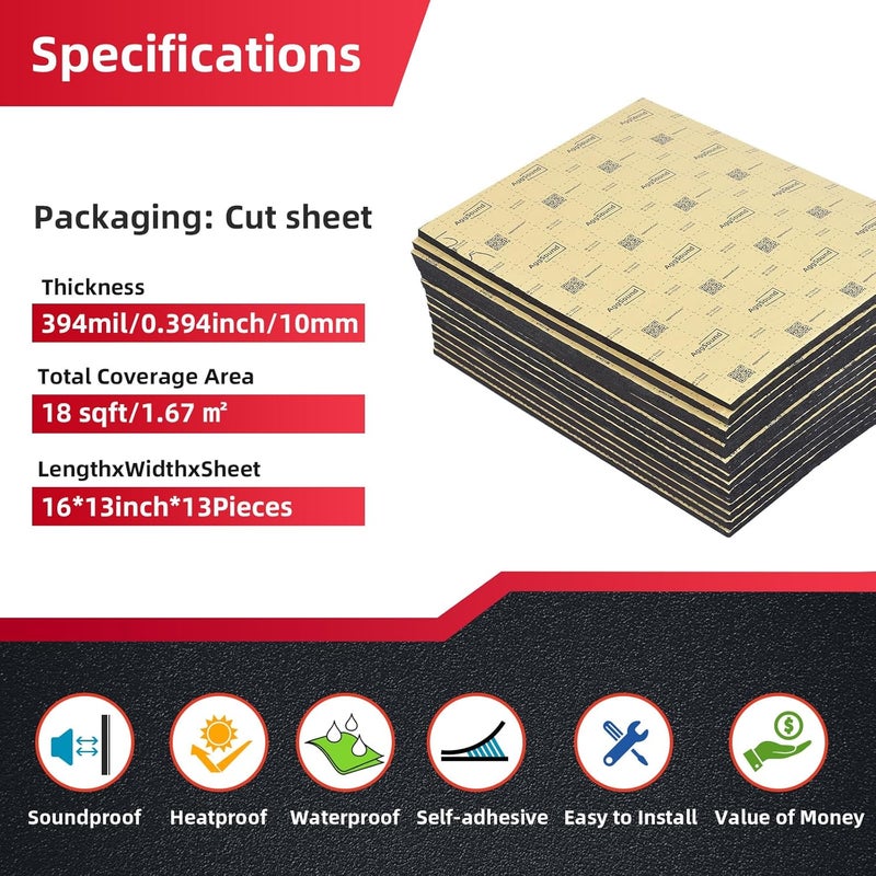 AggSound 394mil 18sqft Thickened Sound Deadener for Cars - Auto Sound Deadening - Closed Cell Foam Noise Deadening Material - Heat Hood Shield Insulation Dampening Mat, YY10PM18 - Image 2