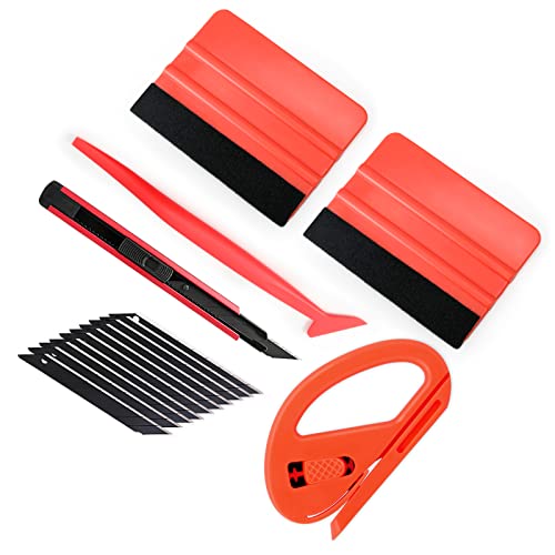 Gomake Vehicle Vinyl Wrap Window Tint Film Tool Kit Include 4 Inch Felt Squeegee, Retractable 9mm Utility Knife and Blades, Zippy Vinyl Cutter and Mini Go Corner Squeegee for Car Wrapping - Image 1