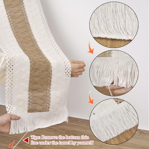 tiosggd Boho Table Runner 36 inches, Macrame Brown Table Runner Short, Rustic Farmhouse Nightstand Runner, Dresser Scarf for Bedroom, Coffee Table Cover, Side Table, Spring Summer Country Table Decor - Image 5