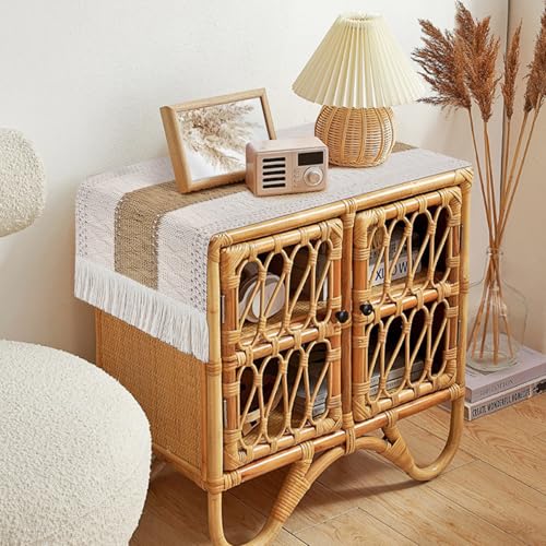 tiosggd Boho Table Runner 36 inches, Macrame Brown Table Runner Short, Rustic Farmhouse Nightstand Runner, Dresser Scarf for Bedroom, Coffee Table Cover, Side Table, Spring Summer Country Table Decor - Image 3