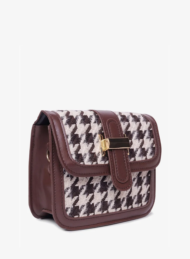 Espresso Houndstooth Woven Detail Sling Bag