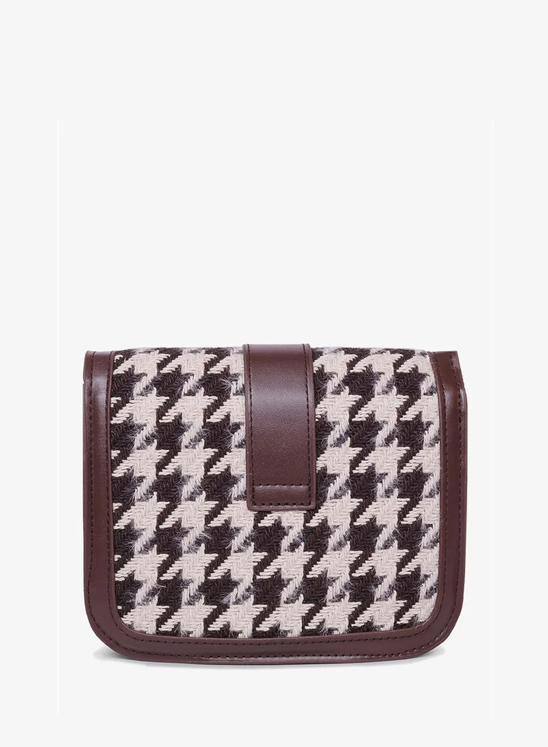 London Rag Espresso Houndstooth Woven Detail Sling Bag