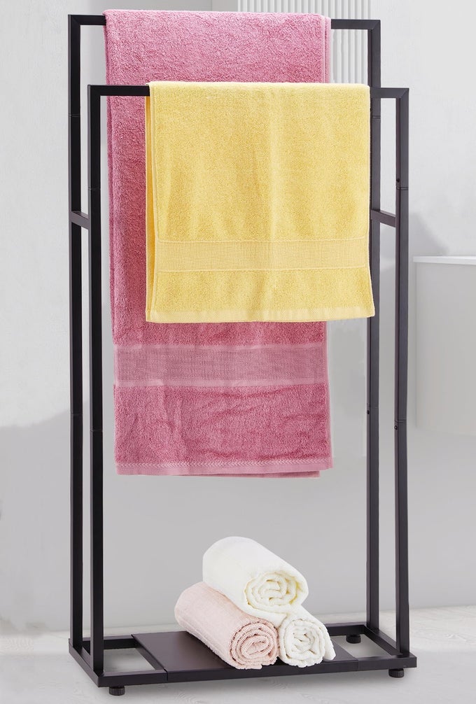STANDING TOWEL RACKS FOR BATHROOM 39 TALL 2 TIER BATHROOM TOWEL STAND WITH STORAGE SHELVES MODERN STANDING POOL DRYING RACK FOR OUTDOOR BLACK BLANKET HOLDER