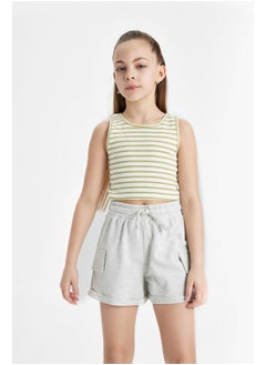 Girl Cropped Fit Crew Neck Sleeveless Knitted Top