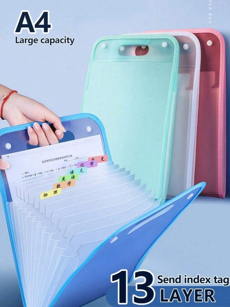 Shein 13-Pocket A4 Handheld Foldable File Folder, Transparent Vertical Expanding Document Organizer with Handle, for School and Office File/Paper Storage - White - Image 1