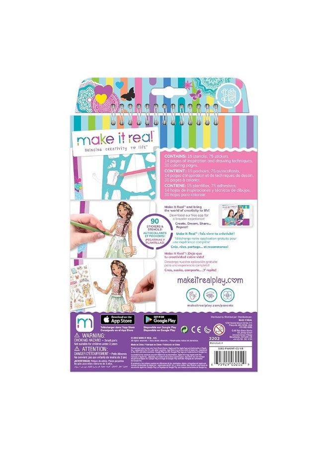 Make It Real - Make It Real: Fashion Design Sketchbook: Blooming Creativity - Includes 90 Stickers & Stencils, Draw Sketch & Create, Fashion Coloring Book, Tweens & Girls, Kids Ages 6+ - Image 1