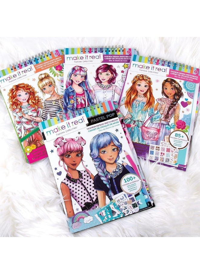 Make It Real - Make It Real: Fashion Design Sketchbook: Blooming Creativity - Includes 90 Stickers & Stencils, Draw Sketch & Create, Fashion Coloring Book, Tweens & Girls, Kids Ages 6+ - Image 1