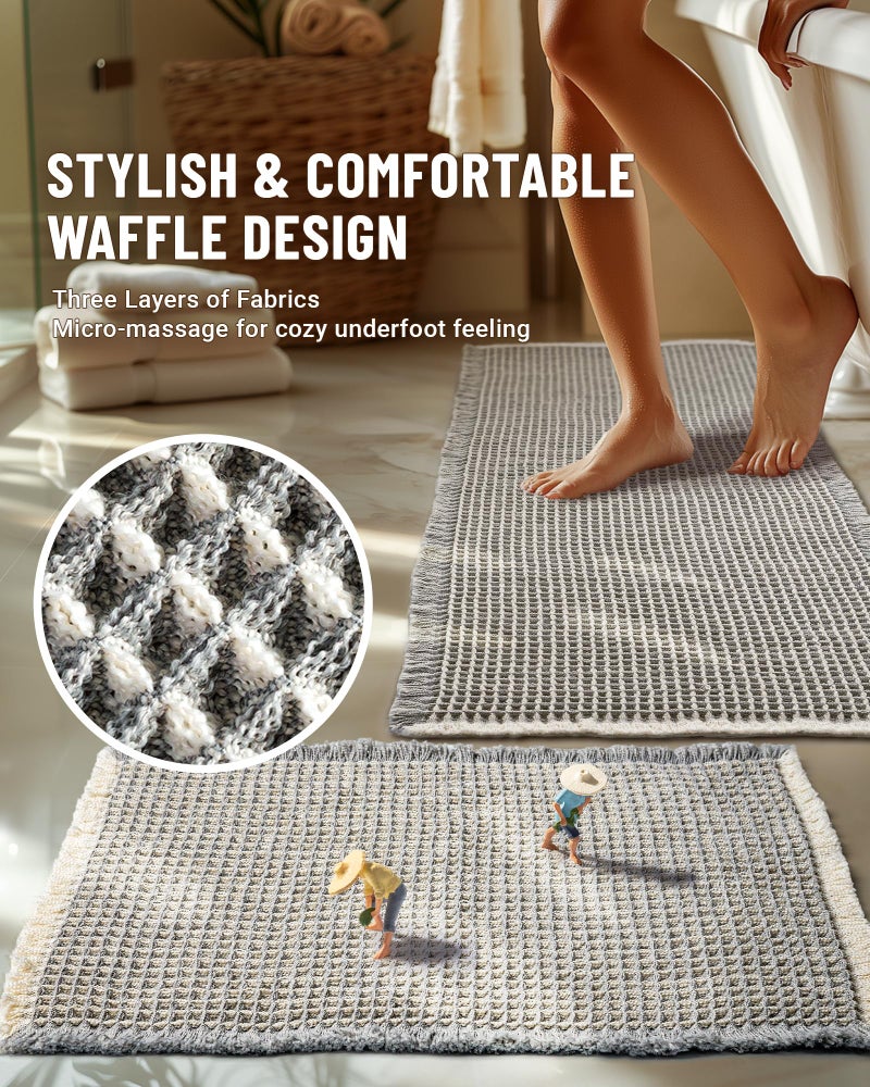 Furicher Large Waffle Bath Mat Set, Non Slip Bathroom Mat Ultra Absorbent Bath Mats for Decor, Extra Soft Floor Bathroom Rugs Sets 2 Piece, Washable Bath Rugs Set, Grey & White, 20"Ã—47" and 16"Ã—24" - Image 2