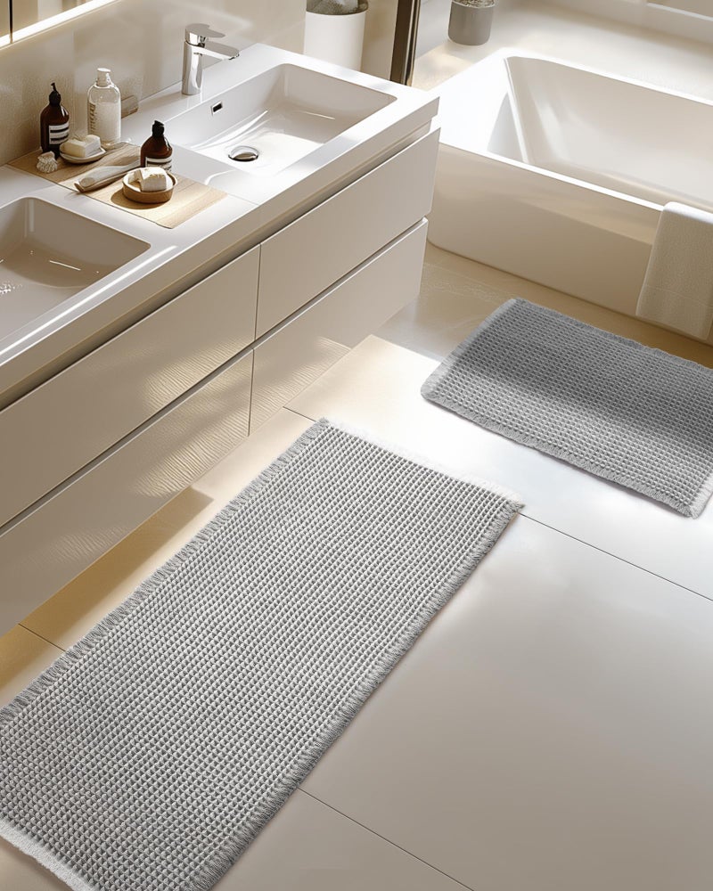Furicher Large Waffle Bath Mat Set, Non Slip Bathroom Mat Ultra Absorbent Bath Mats for Decor, Extra Soft Floor Bathroom Rugs Sets 2 Piece, Washable Bath Rugs Set, Grey & White, 20"Ã—47" and 16"Ã—24" - Image 1