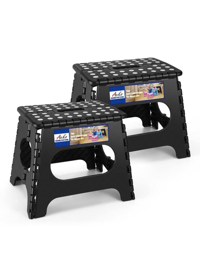 Acko Folding Step Stool Lightweight Plastic Step Stool - 11" Height - 2 Pack - Foldable Step Stool for Kids and Adults,Non Slip Folding Stools for Kitchen Bathroom Bedroom (Black, 2 Pack) - Image 1