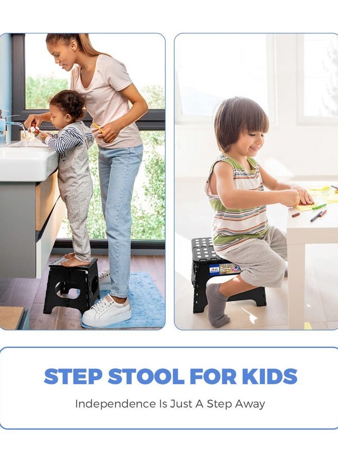 Acko Folding Step Stool Lightweight Plastic Step Stool - 11" Height - 2 Pack - Foldable Step Stool for Kids and Adults,Non Slip Folding Stools for Kitchen Bathroom Bedroom (Black, 2 Pack) - Image 2
