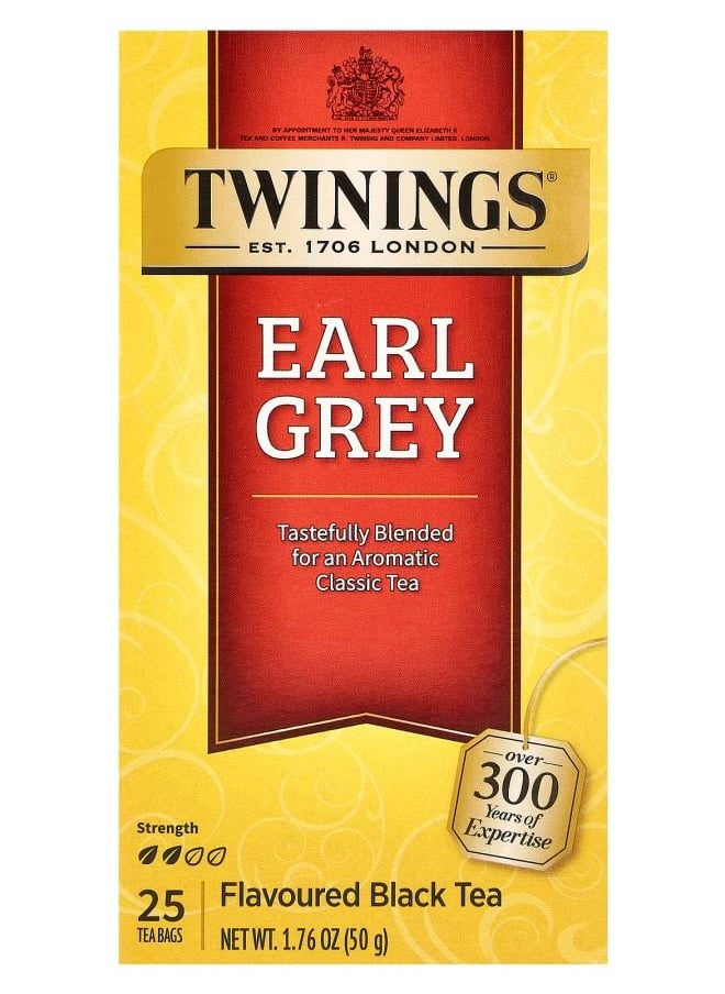 Twinings Flavored Black Tea Earl Grey  25 Tea Bags 1.76 oz (50 g) 