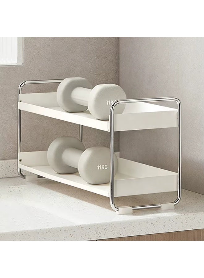 Two-tier kitchen organizer rack for spices and jars, metal and plastic storage rack for countertops, spice and bottle organizer for kitchen and bathroom - Image 4
