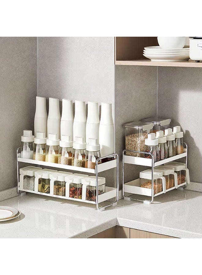 Two-tier kitchen organizer rack for spices and jars, metal and plastic storage rack for countertops, spice and bottle organizer for kitchen and bathroom - Image 3