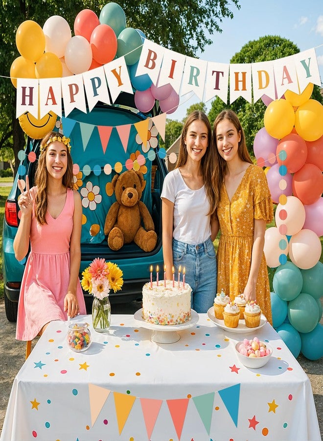 Kriyokiaa Retro Boho Happy Birthday Decorations Set with Groovy Rainbow Balloons, Happy Birthday Banner, Paper Flag, Circle Confetti Garland, Retro Birthday Party Decorations for Indoor Outdoor - Image 3