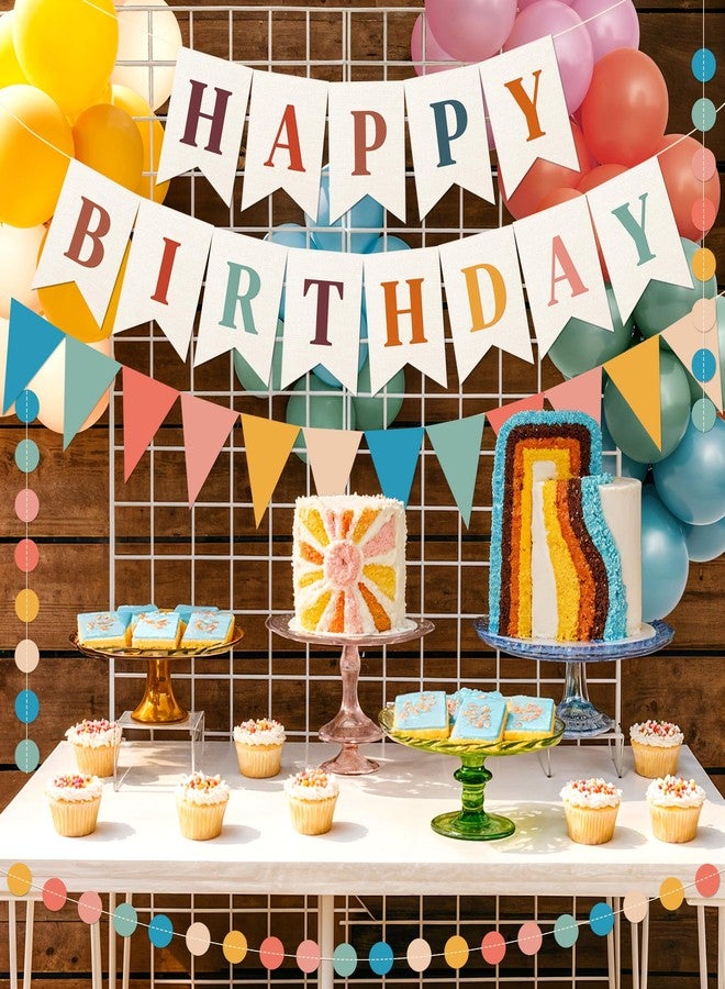 Kriyokiaa Retro Boho Happy Birthday Decorations Set with Groovy Rainbow Balloons, Happy Birthday Banner, Paper Flag, Circle Confetti Garland, Retro Birthday Party Decorations for Indoor Outdoor - Image 5