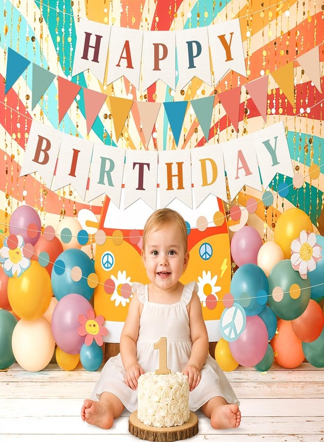 Kriyokiaa Retro Boho Happy Birthday Decorations Set with Groovy Rainbow Balloons, Happy Birthday Banner, Paper Flag, Circle Confetti Garland, Retro Birthday Party Decorations for Indoor Outdoor - Image 4