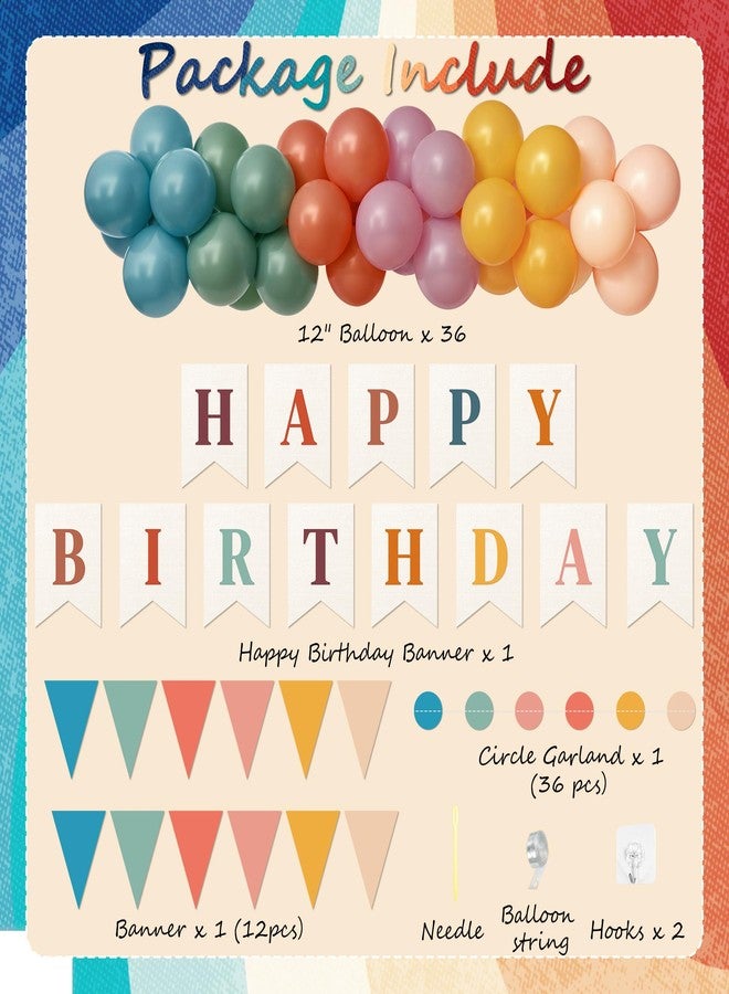 Kriyokiaa Retro Boho Happy Birthday Decorations Set with Groovy Rainbow Balloons, Happy Birthday Banner, Paper Flag, Circle Confetti Garland, Retro Birthday Party Decorations for Indoor Outdoor - Image 2